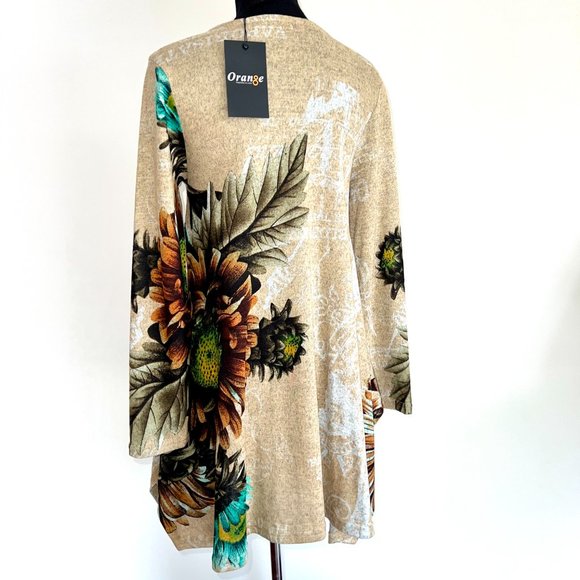 NWT Orange Fashion Village Sun Flowers Sweater Tunic S/M - Picture 6 of 10